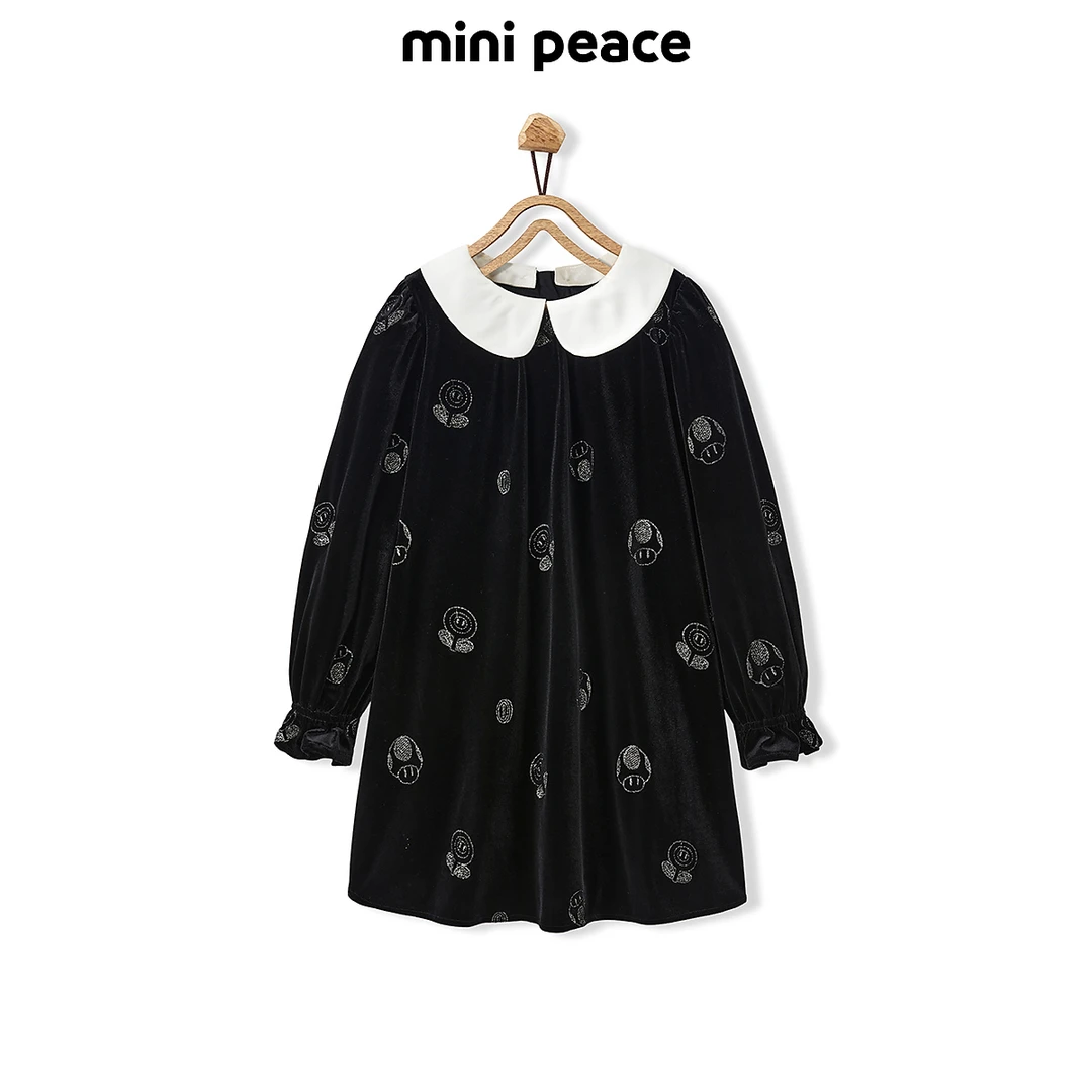 【专柜同款时尚系列】minipeace太平鸟童装女童丝绒裙冬季小黑裙