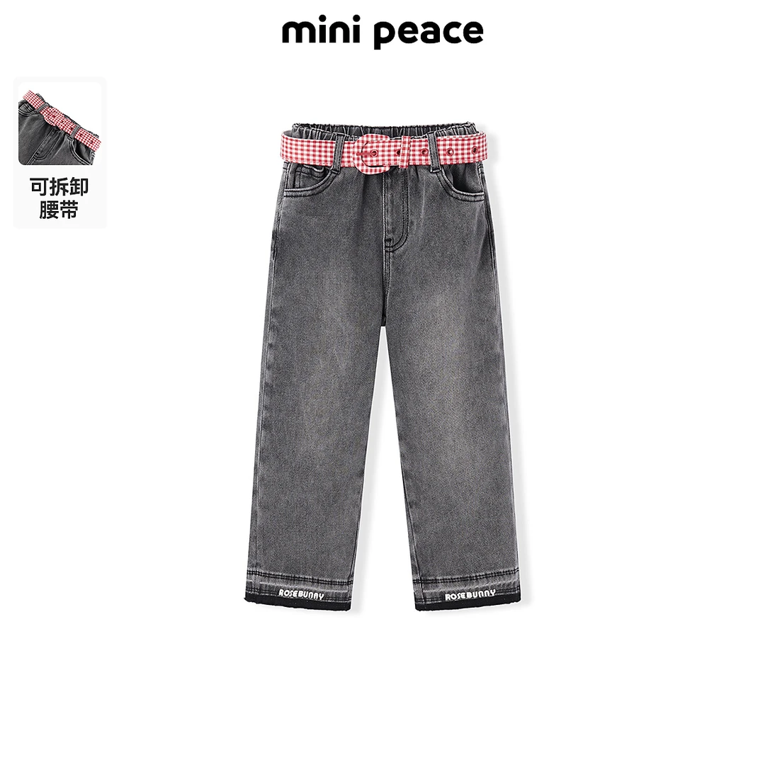 MiniPeace太平鸟童装女童牛仔裤儿童加绒潮流百搭长裤