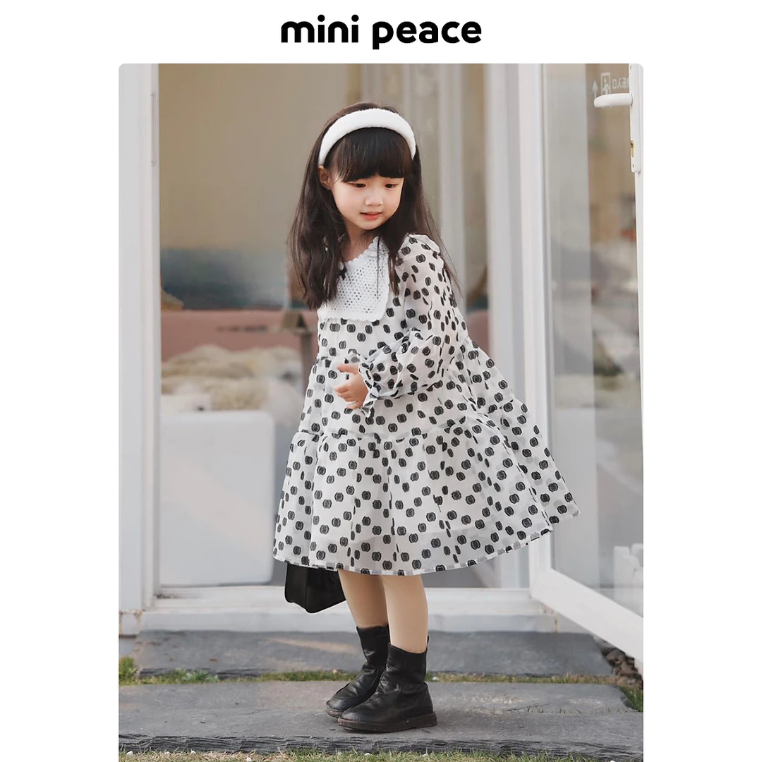 【时尚系列】MINIPEACE太平鸟童装女童波点连衣裙秋季款公主裙