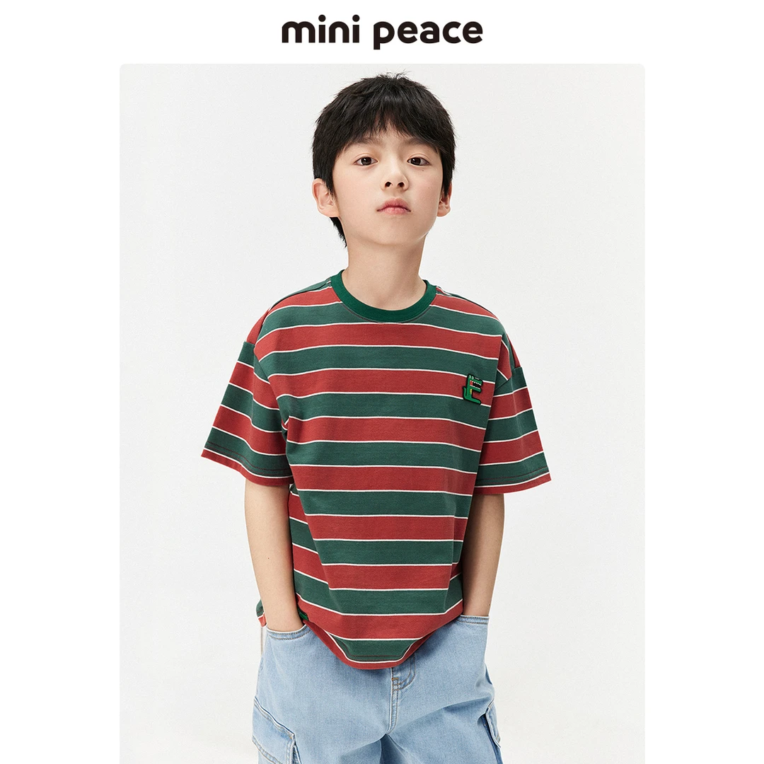 MINIPEACE太平鸟童装男童条纹上衣儿童短袖T恤宽松潮酷纯棉23夏款