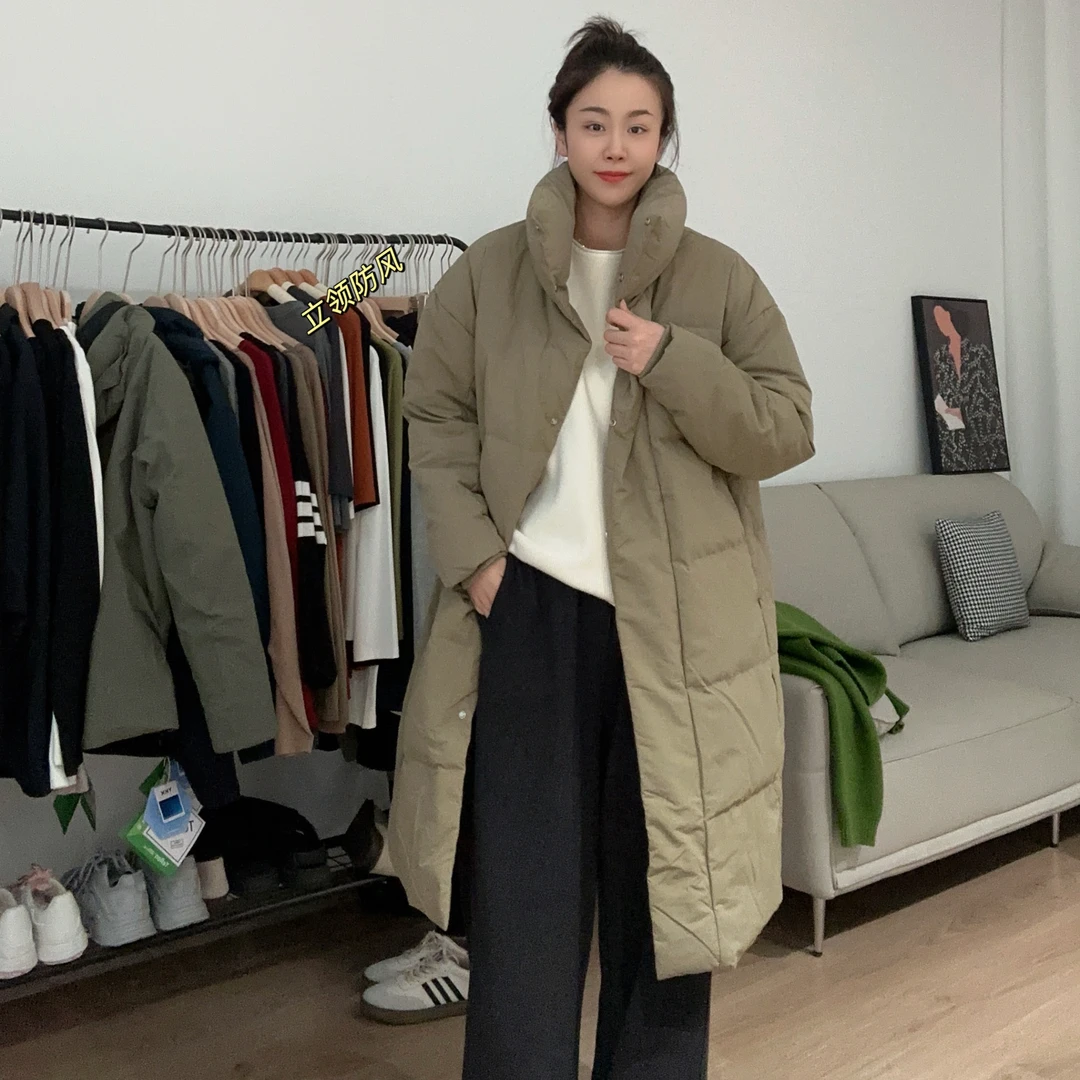 【NANA炸】90白鸭绒冬季立领纯色长款羽绒服加厚防风外套长款A0505