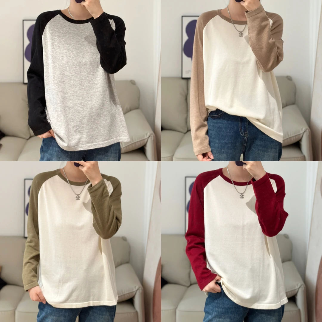 【NANA】早秋羊毛针织插肩袖宽松复古套头上衣N0019