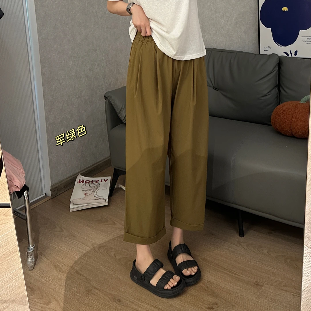 美亚恩 NANA不易皱速干卷边奶奶裤/夏季超薄休闲九分裤A0737