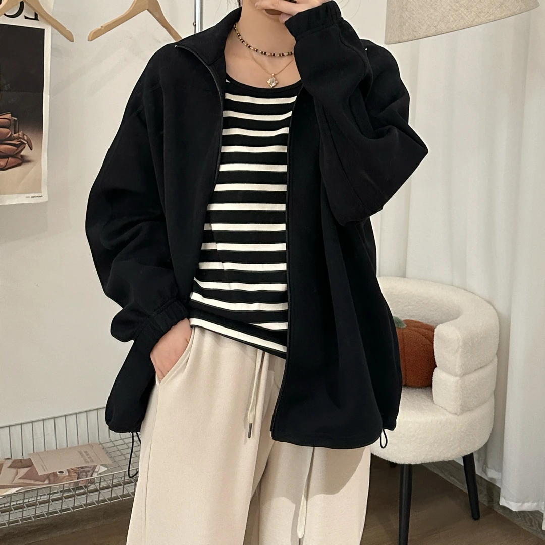 【NANA】纯色立领拉链卫衣女休闲长袖美式抽绳外套春百搭显瘦A0609