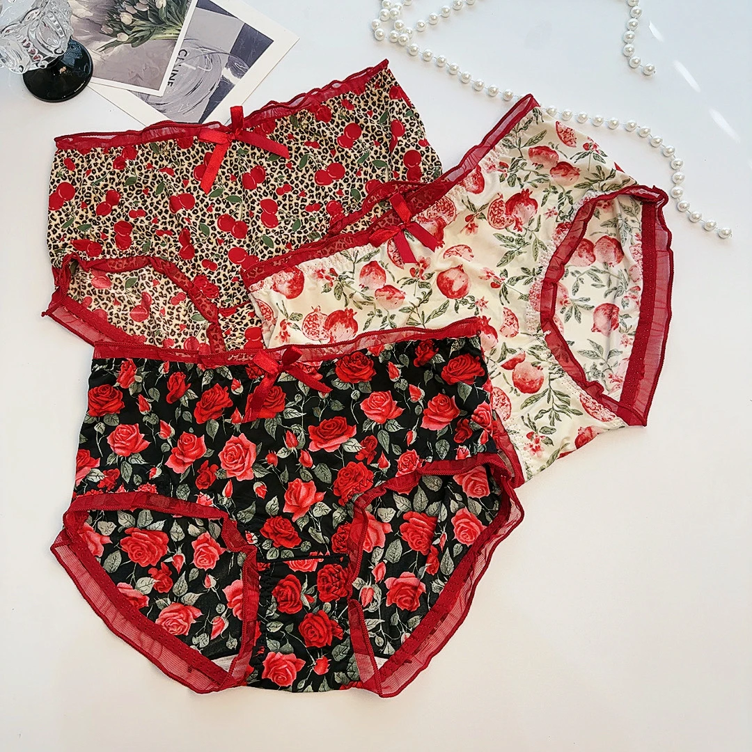 新年过年本命年结婚安哥拉红亲肤舒适中腰女士内裤时尚少女大码