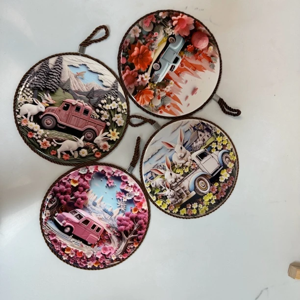 ISBE美式风格3D立体陶瓷隔热垫圆形锅垫餐垫盘子圆盘（四个装）杯垫