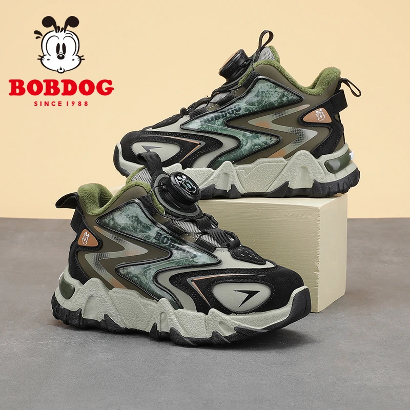 巴布豆童鞋加厚棉鞋秋冬新款旋转纽扣高帮保暖儿童二棉运动鞋女童