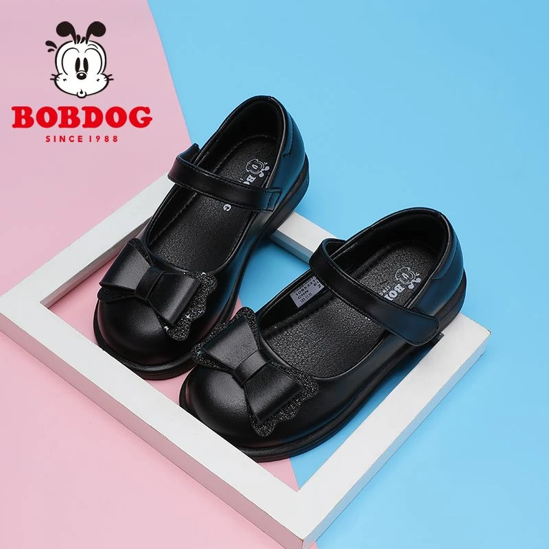 巴布豆童鞋女童公主鞋春秋新款演出鞋软底英伦单鞋儿童黑色小皮鞋