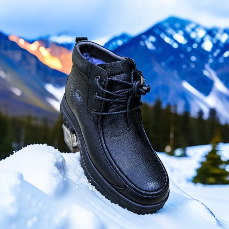 大自然骆驼防滑鞋厚底防滑黑科技皮毛一体耐磨减震真皮保暖男鞋