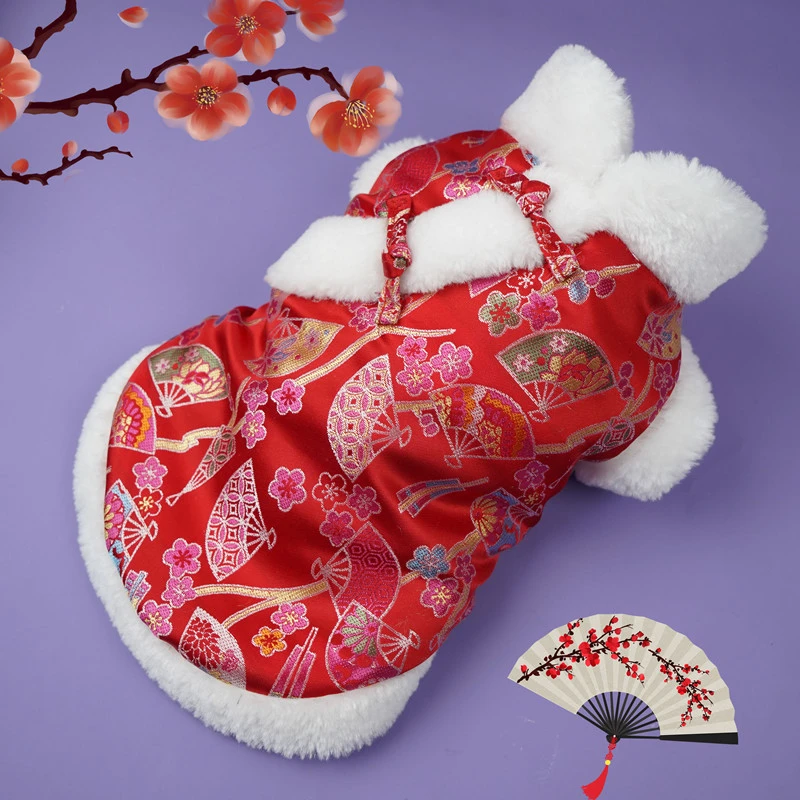 宠物衣服保暖加厚国风唐装狗狗棉衣泰迪小型犬红色喜庆新年唐装