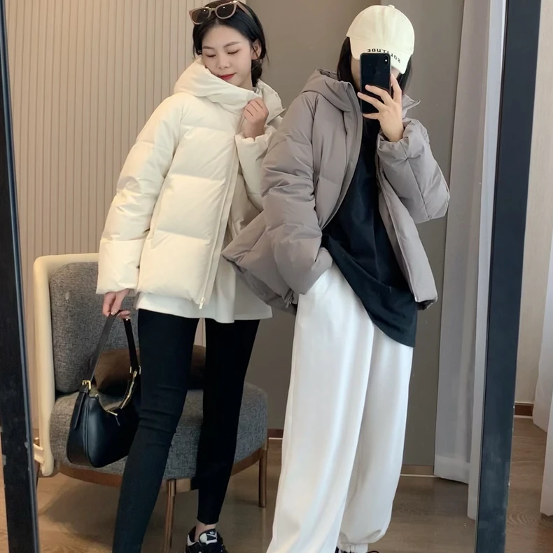 无痕压胶分仓锁绒！90白鸭绒！冬季女式百搭加厚保暖连帽羽绒服0920