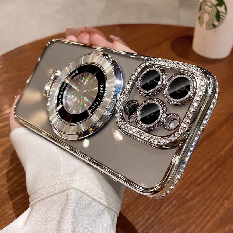 适用苹果15手机壳全包iphone14Promax带镜头膜电镀13奢华隐形支架