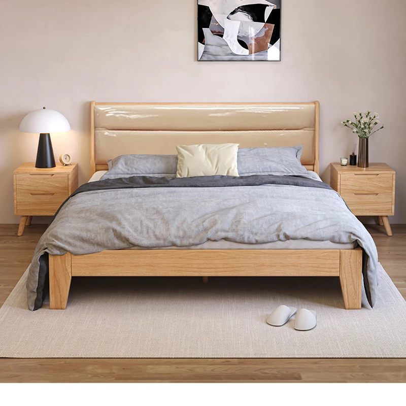 实木软包家用主卧室双人床简约百搭胡桃色经济型民宿出租实木床
