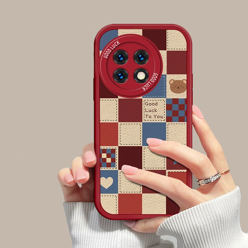 一加ACE2手机壳格子小熊ACE2Pro网红女款ACE2V小羊皮软壳防摔全包