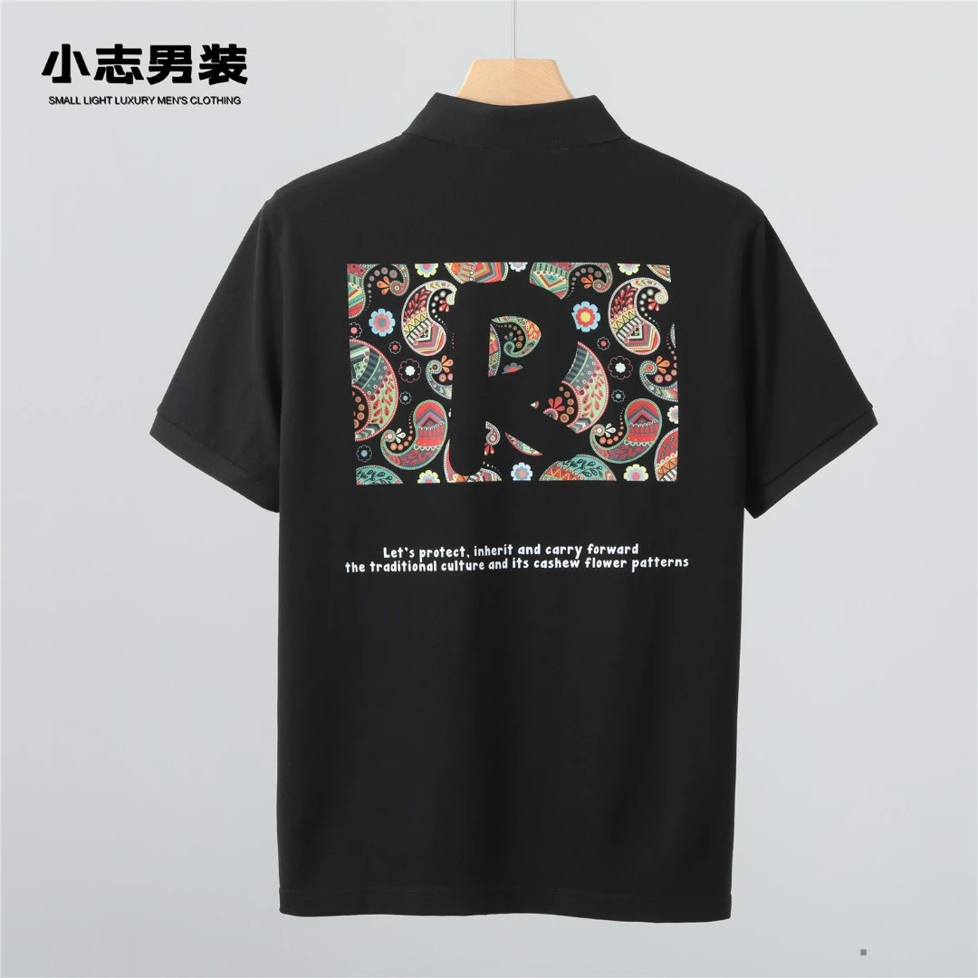 【后背大印花】夏季个性腰果花POLO衫潮流复古修身翻领男士短袖