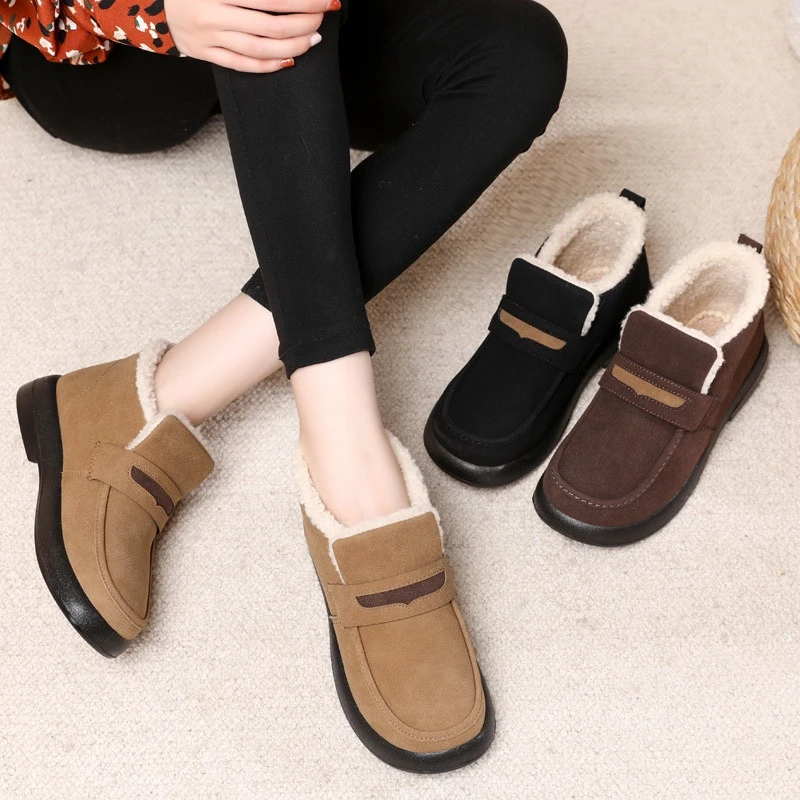 2023冬季新款加绒保暖豆豆鞋女棉鞋软底防滑女短靴50岁妈妈鞋时尚