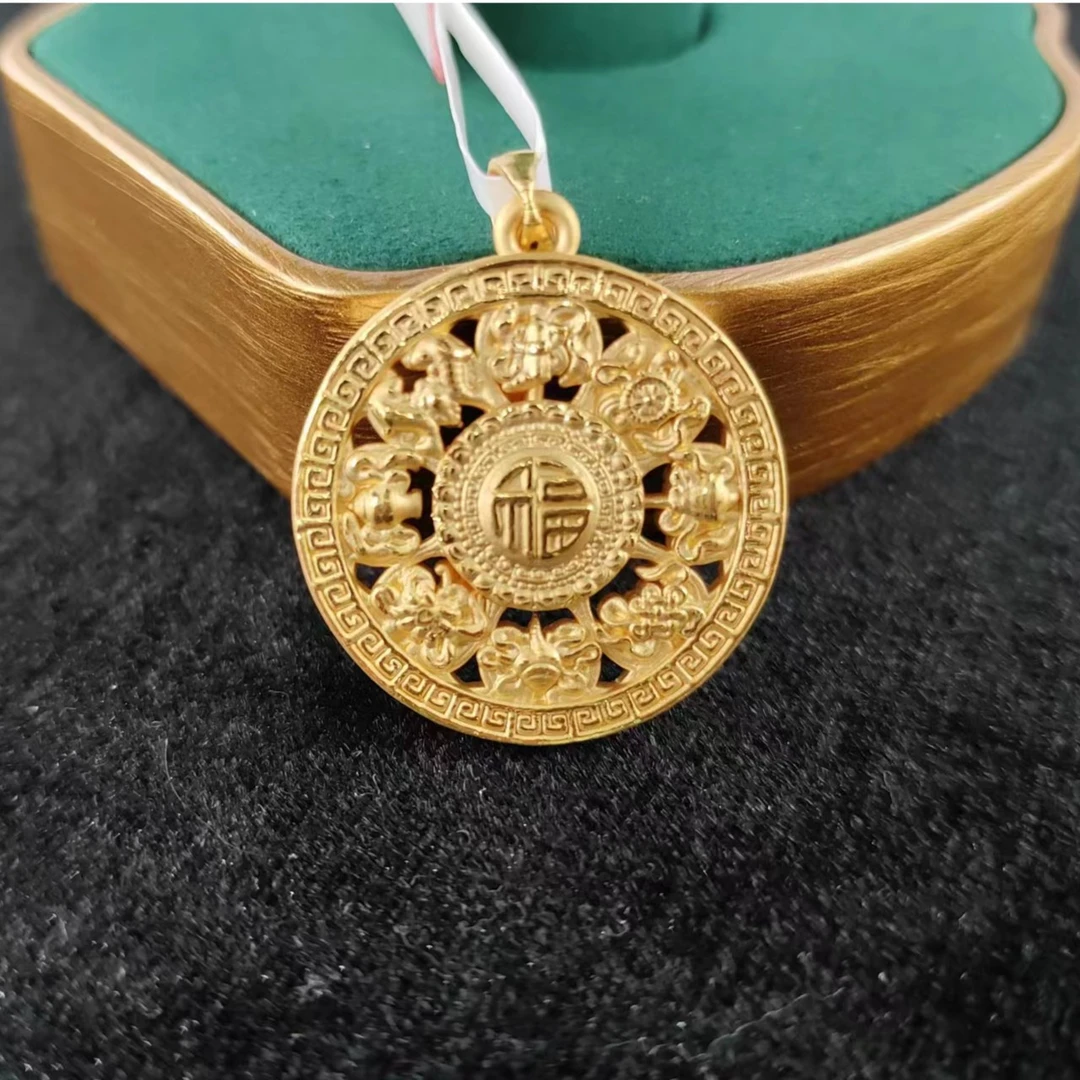 江凤珠宝足金999复古八宝罗盘吊坠双面古法时尚黄金项坠传承
