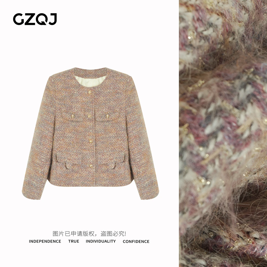 老琴私服【沁粉佳人】优雅气质百搭圆领羽绒小香风外套女秋冬38301