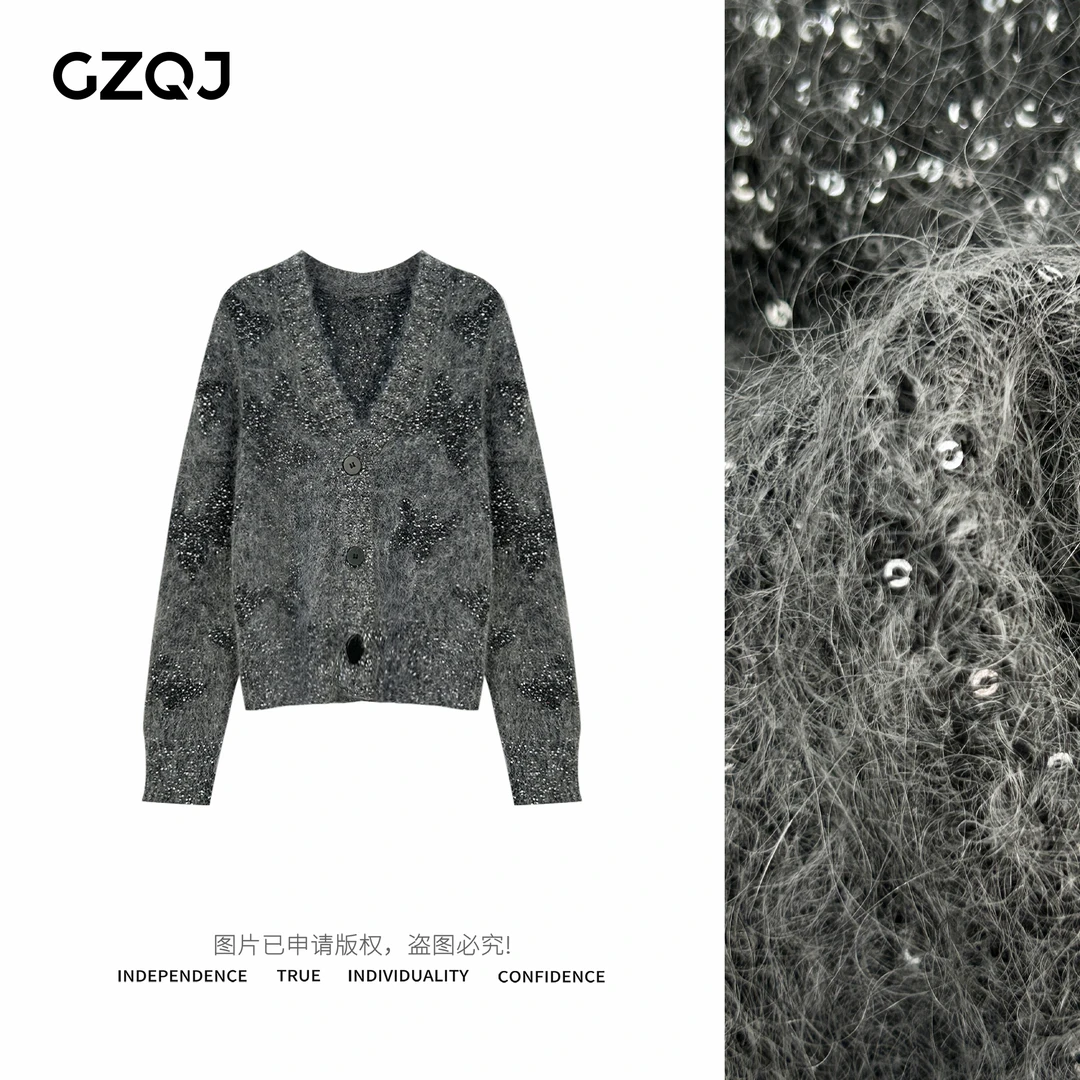 老琴私服【亮片蝴蝶】重工设计感马海毛毛衣针织开衫外套女秋冬3810