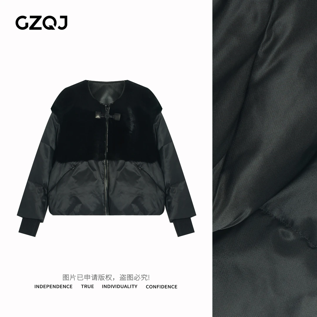 老琴私服【暖冬物语】鹅绒羽绒服皮毛一体拼接冬装保暖宽松外套0287