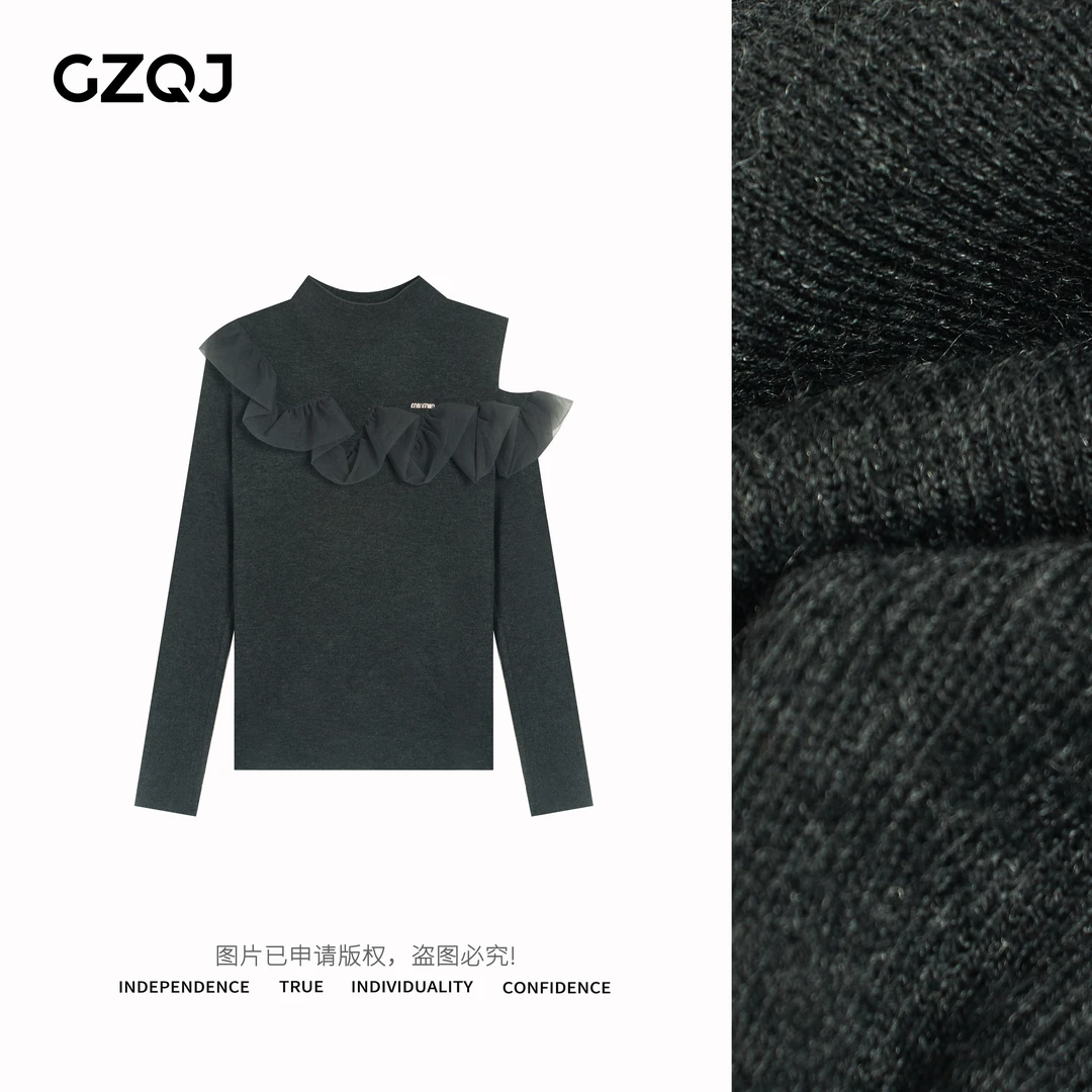 老琴私服  【贵族千金】时尚百搭针织衫设计感拼接长袖打底衫93387