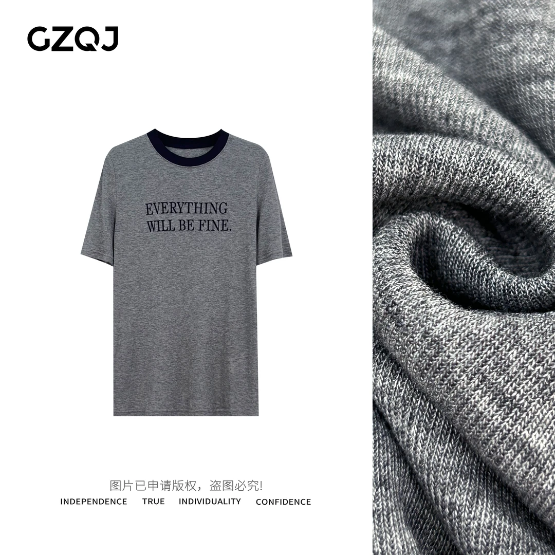 老琴私服【人间漫游】小众设计拼色百搭字母短袖T恤女夏季新款 7192