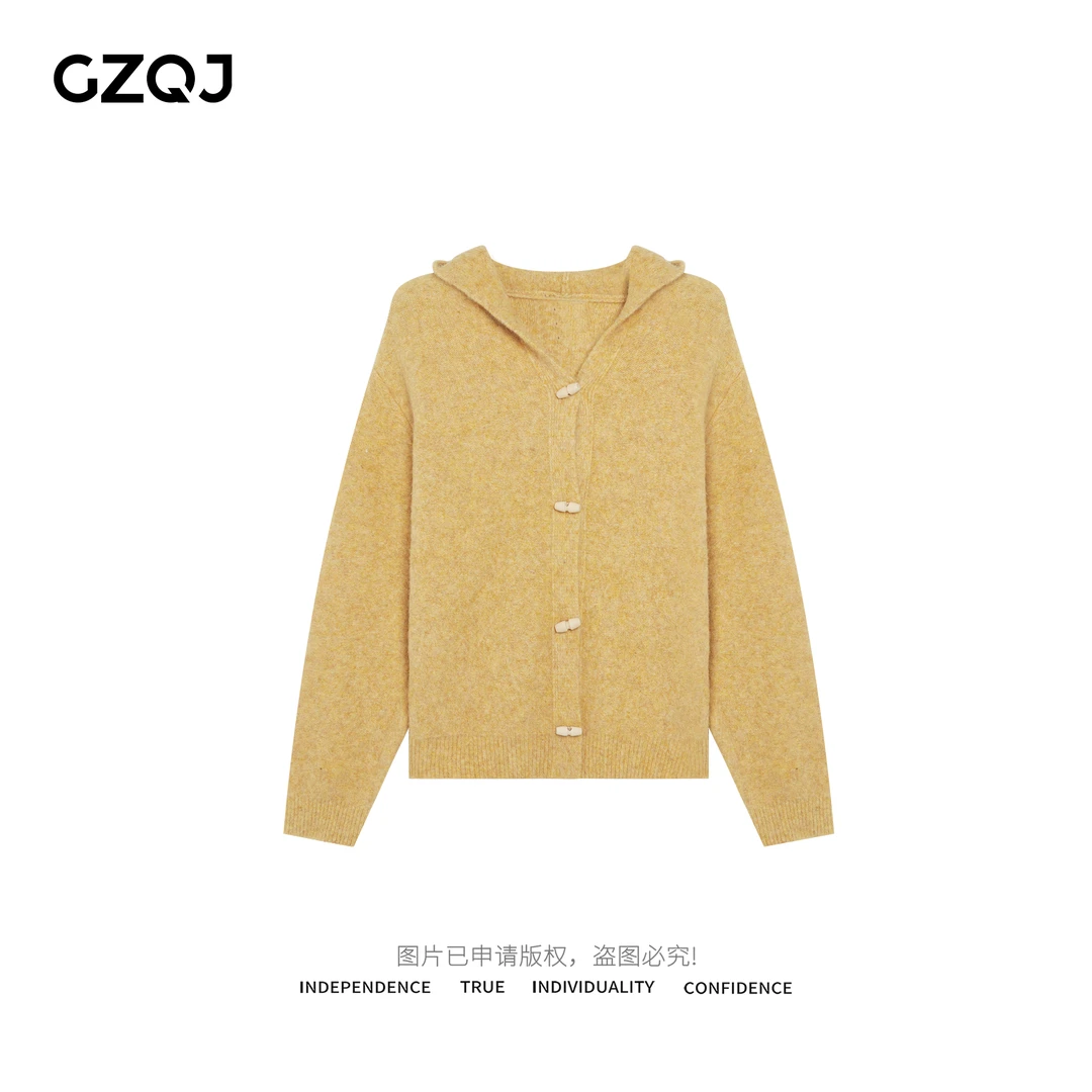 老琴私服 【击中你心】时尚气质长袖针织开衫连帽毛衣外套女冬34264