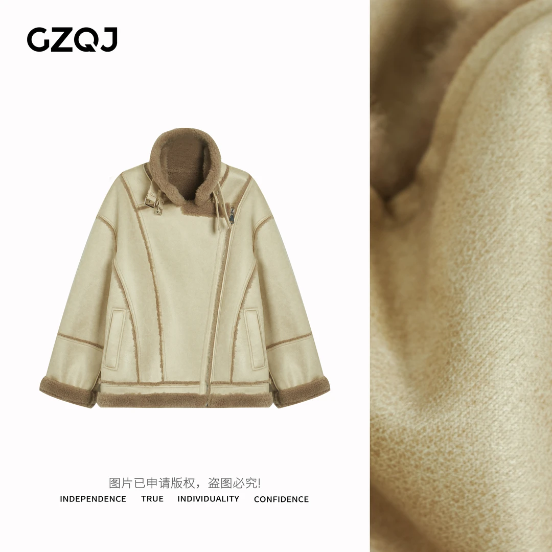 老琴私服【曼城旧事】休闲百搭拼接毛毛立领皮毛一体短外套女冬937