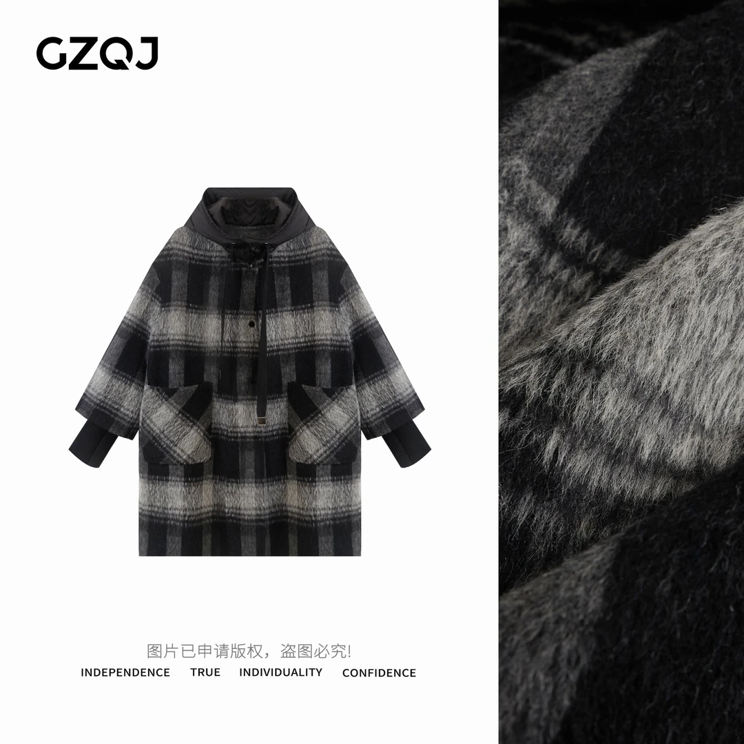 老琴私服【维纳斯】时尚气质高级感经典连帽毛呢外套女秋大衣02098