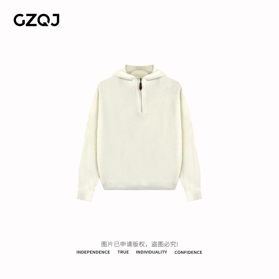 老琴私服【自画像】 连帽半拉链针织衫休闲显瘦羊毛宽松毛衣女31366