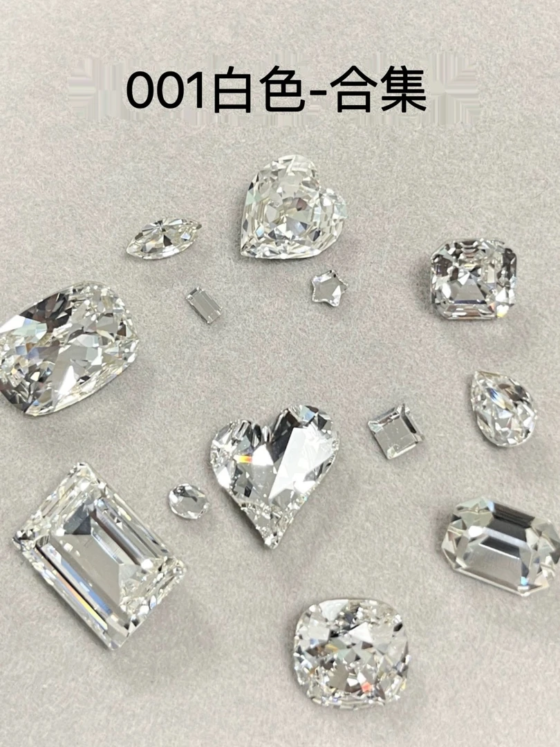 爆款轻奢美甲超闪白色尖底异型直角歪心diy指尖美甲钻饰