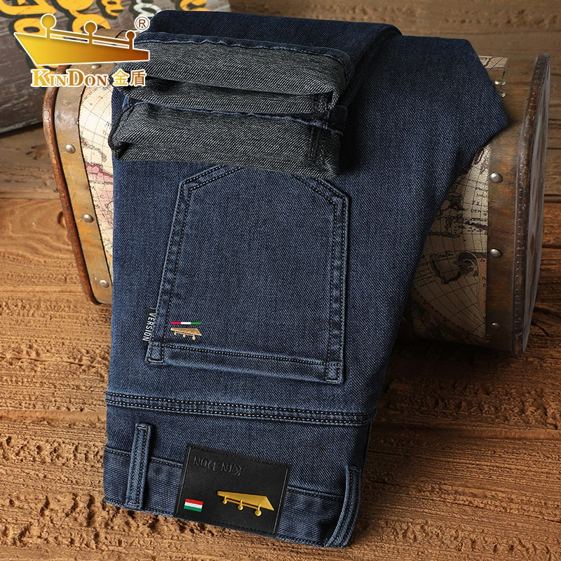 金盾秋冬新款男士直筒宽松牛仔裤高腰弹力商务休闲百搭加厚长裤子