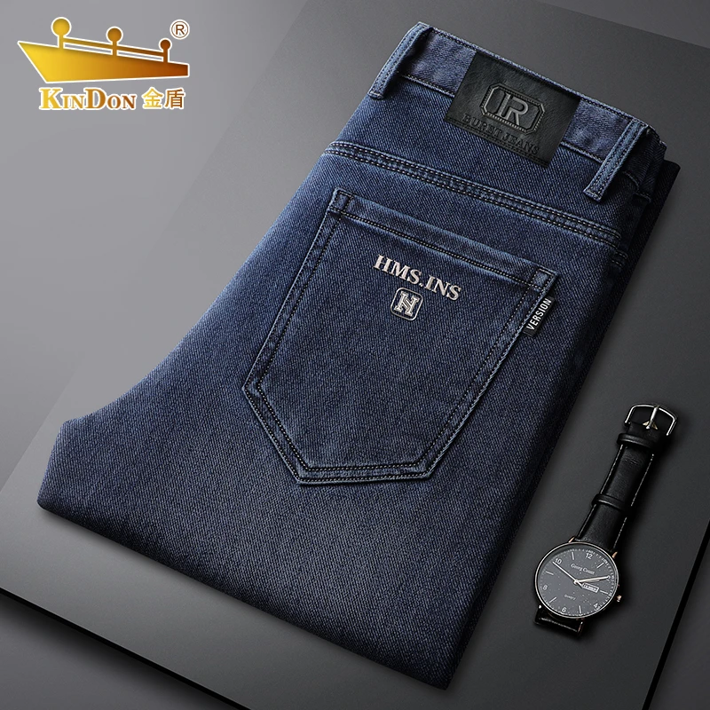 金盾牛仔裤男2025年春秋季高腰弹力商务大码休闲百搭简约直筒裤子