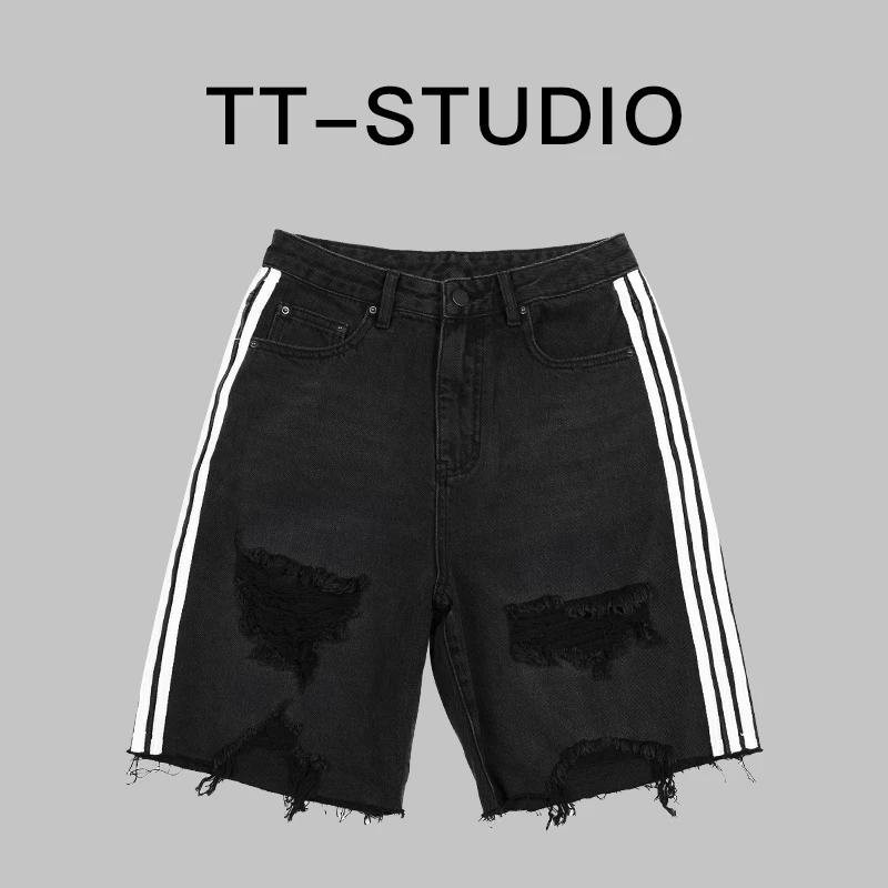 TT-Studio【黑骑士】新品高腰牛仔裤显瘦高档百搭短裤五分裤