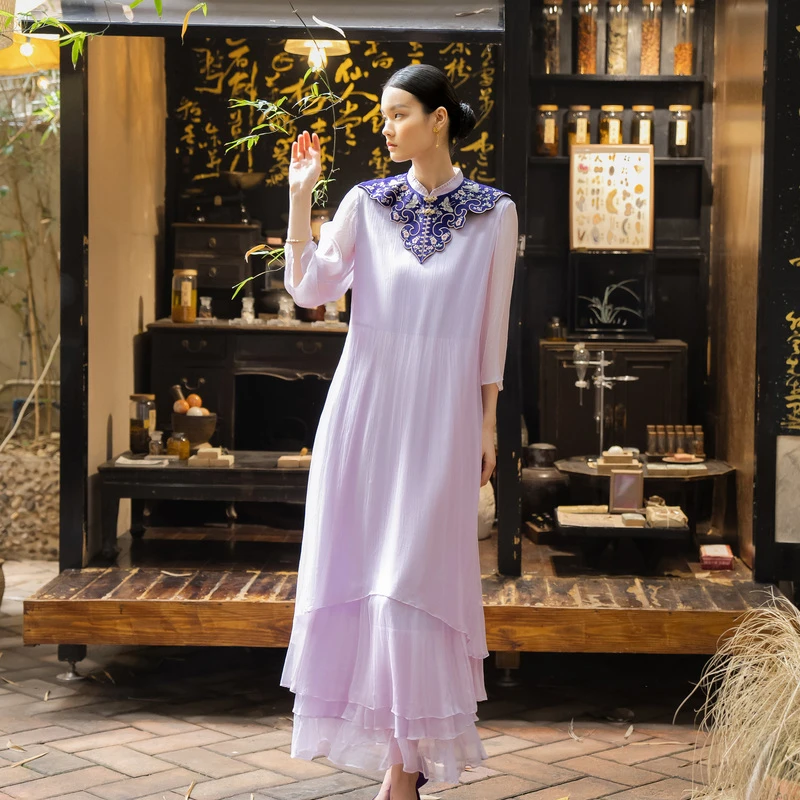 生活在左新款连衣裙绣花配云肩2024春夏款花仙子长裙女1942256...