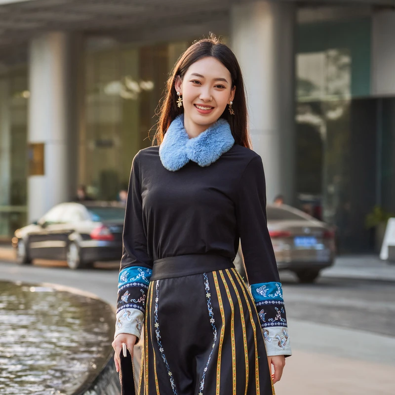 【梦化蝶T】生活在左长袖衬衫新中式绣花2024春夏新品T恤1941357