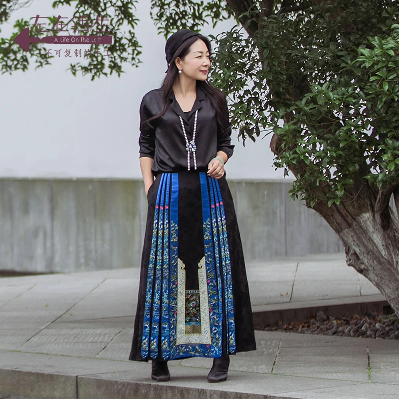 【林栖马面裙】黑色复古绣花改良女士半身裙生活在左1913035时尚