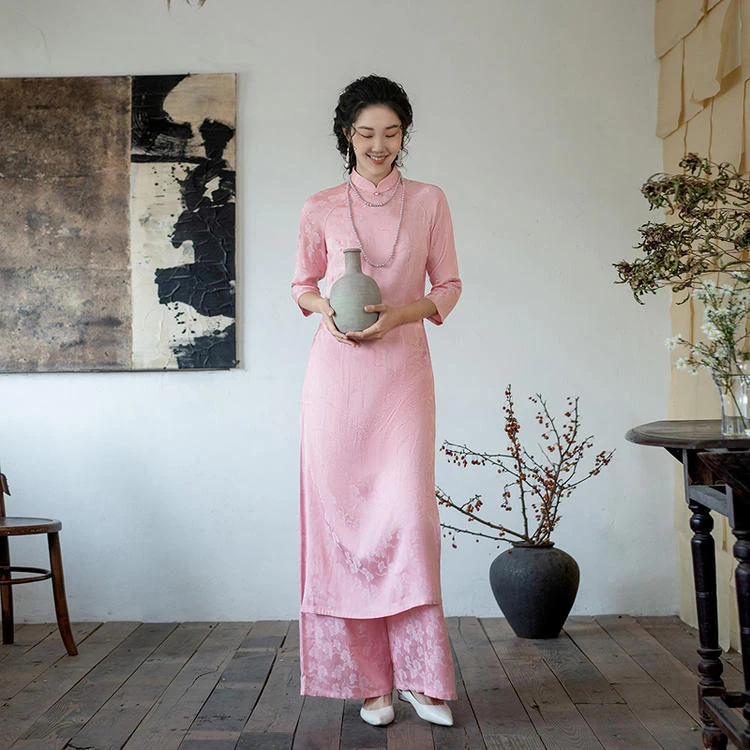 生活在左复古提花套装新中式国风2024春夏新品女士长衫阔1942154