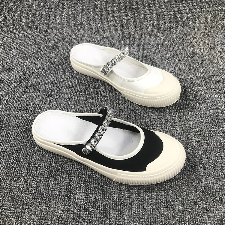 欧洲站2023夏新款欧货女鞋平底水钻运动休闲时尚帆布鞋包头凉拖鞋