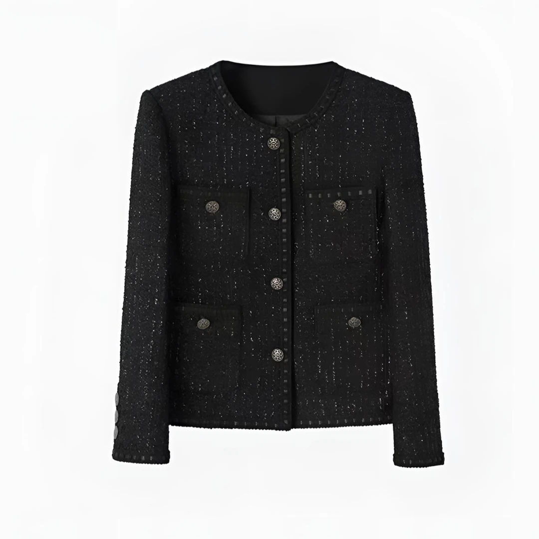 2025-5年绵羊毛气质小香风秋冬法式金丝亮线百搭圆领小外套