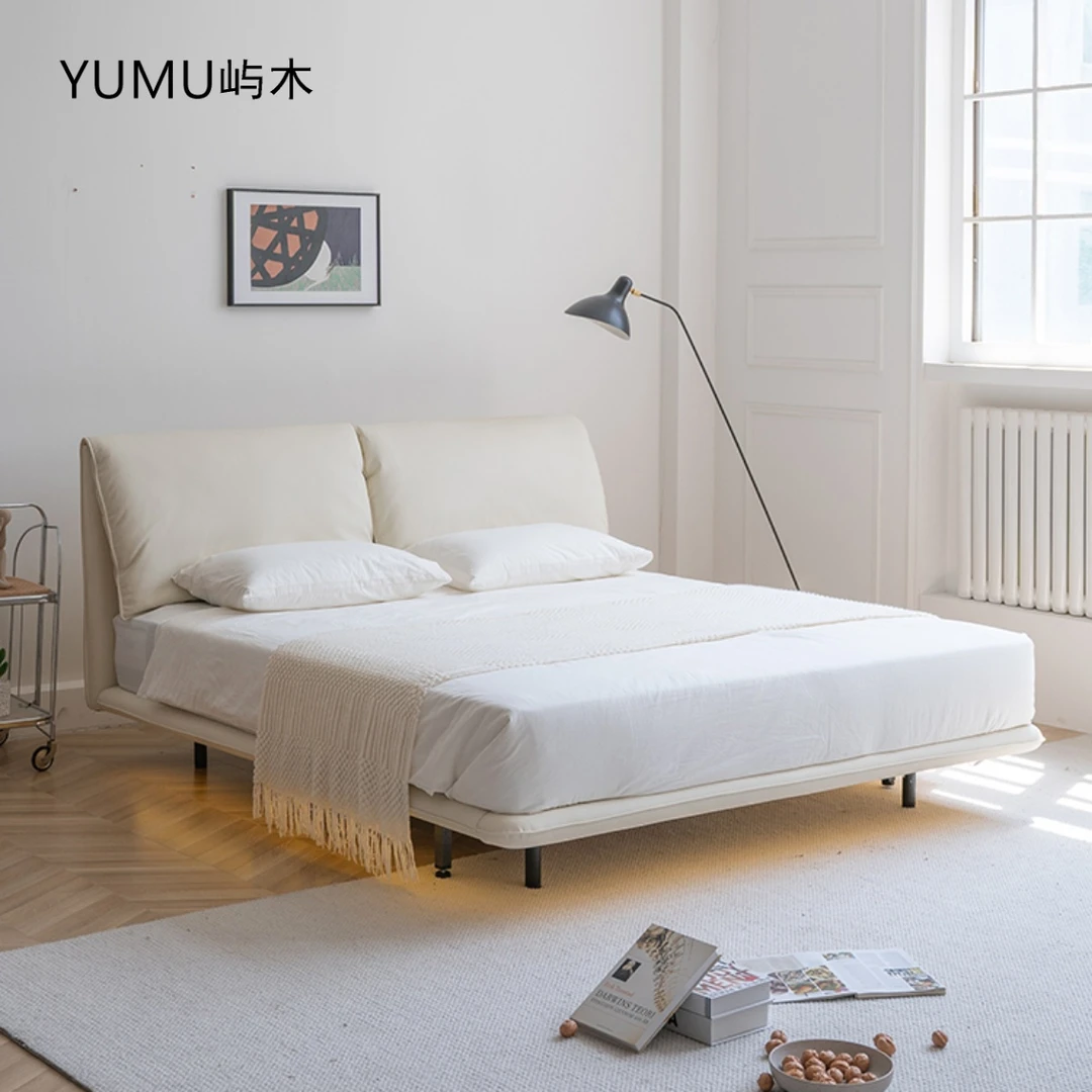 屿木空间现代极简悬浮床轻法式现代简约奶油布艺床主卧大象耳朵床