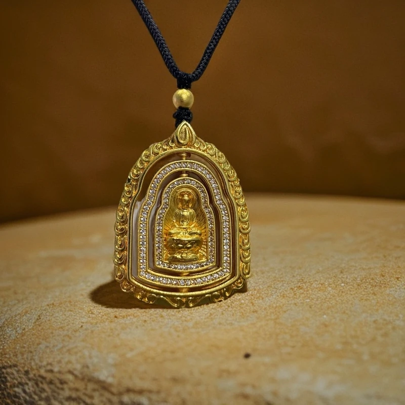 铜合金吊坠 铜合金大日如来旋转佛牌吊坠守护神雕刻镶嵌