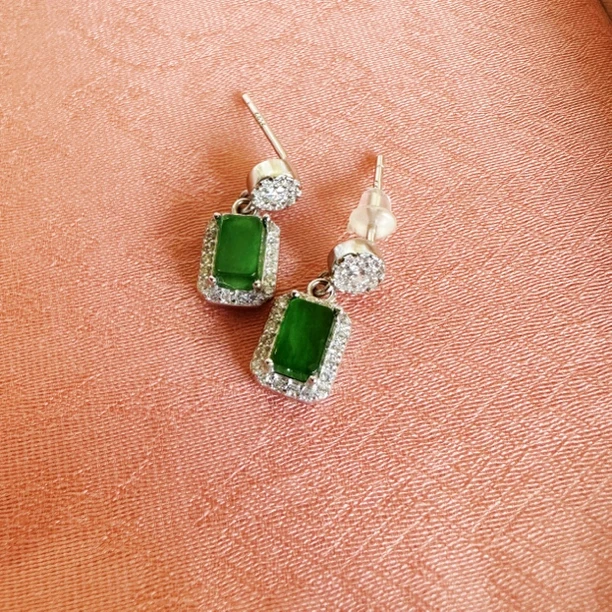 【翡翠小方】豹豹法式珠宝 翡翠耳钉方块