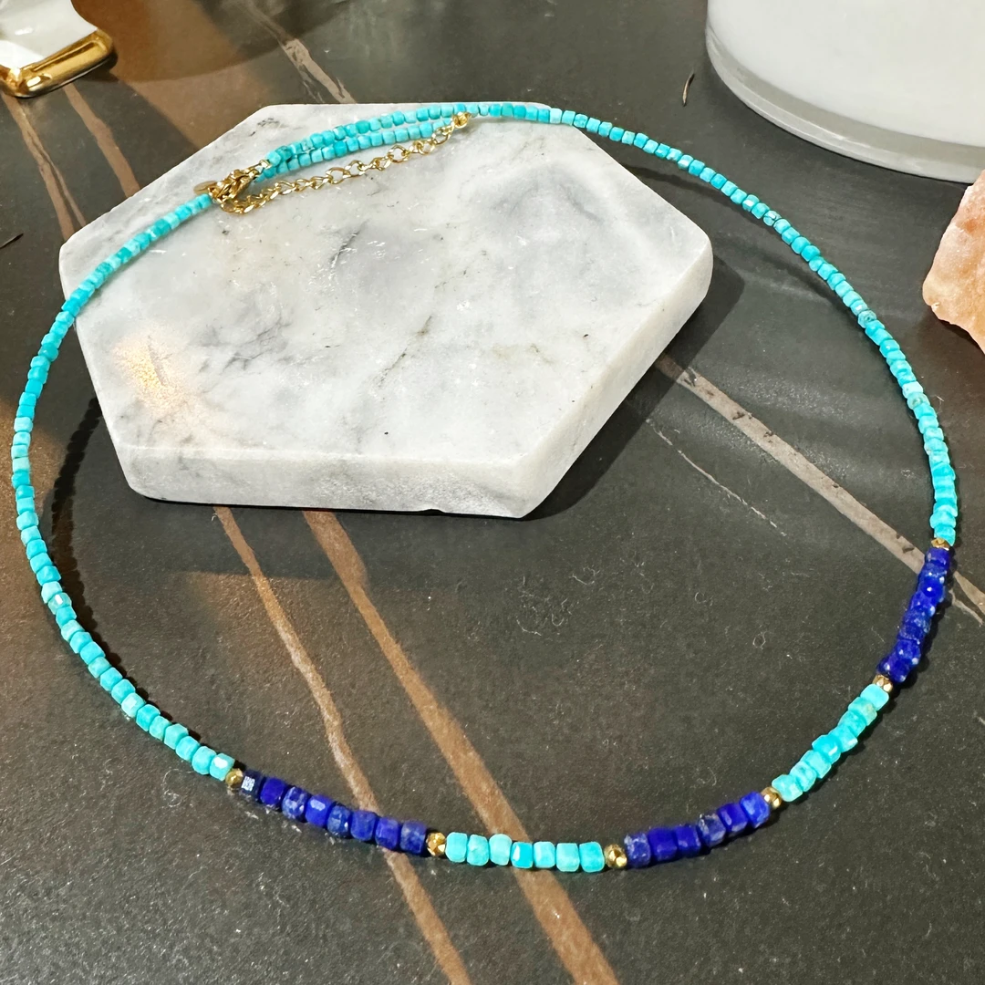 【12月守护】豹豹法式珠宝 松石项链蓝色串珠气质百搭拼接