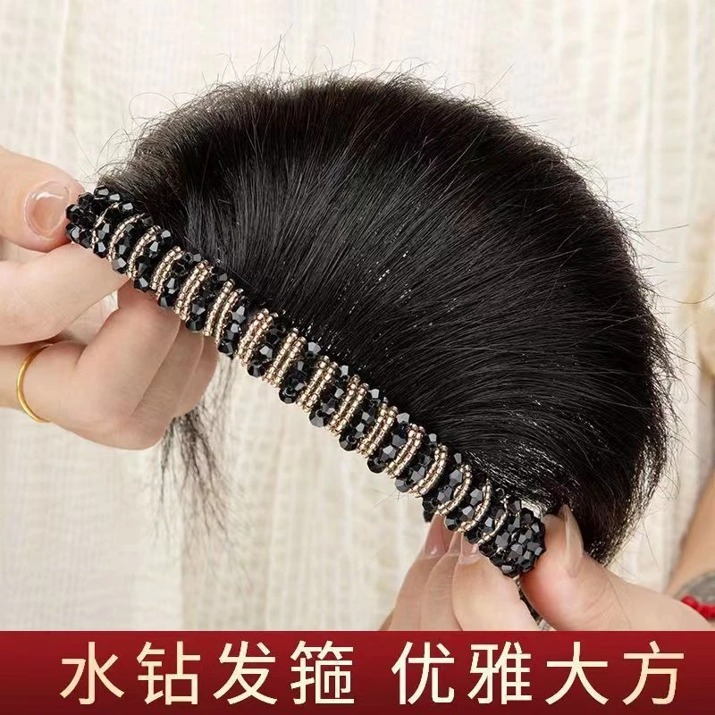 水钻发箍假发刘海一体直发前额补发片女假发头顶遮白发增发量发片