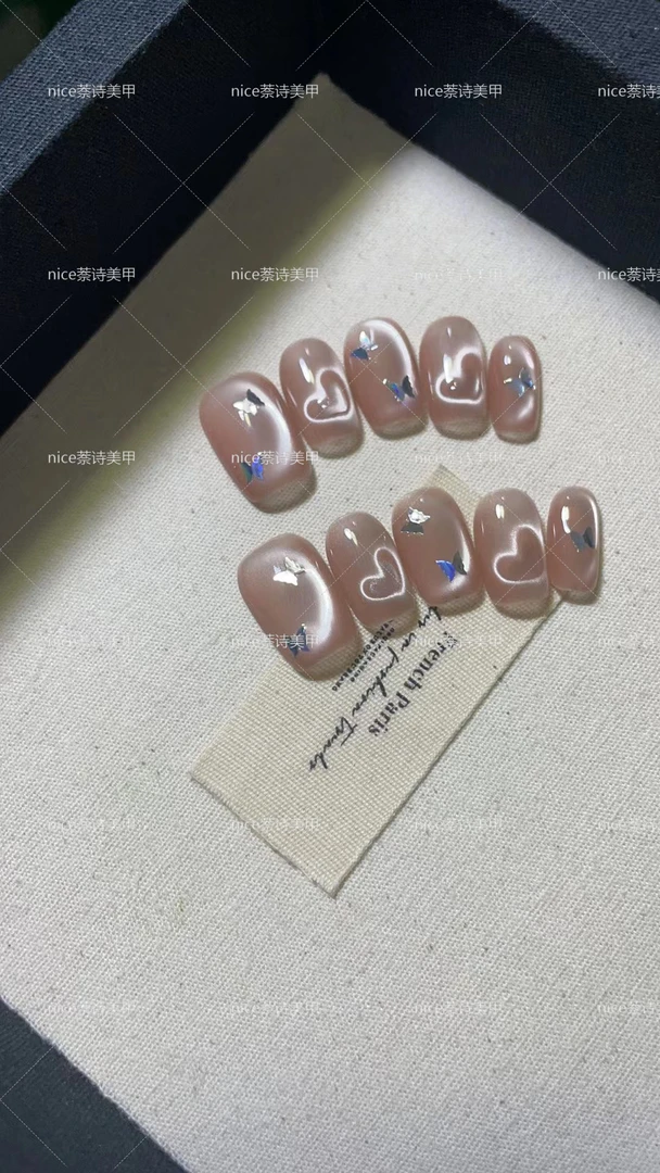 【瞬间心动】纯手工手绘穿戴美甲10片装