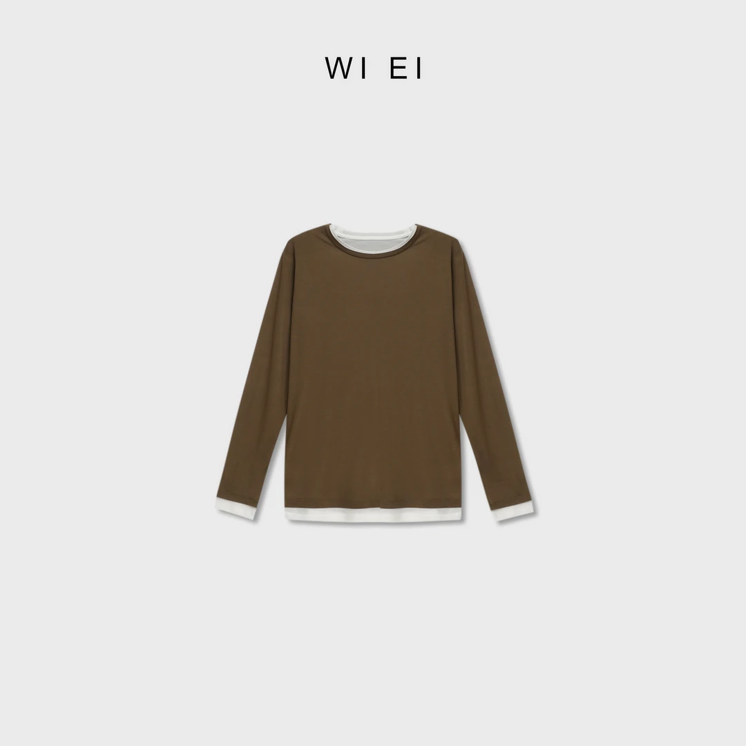 《WI EI》百分百超柔兰精天絲 撞色拼接层次感真两件长袖T恤 5C0157