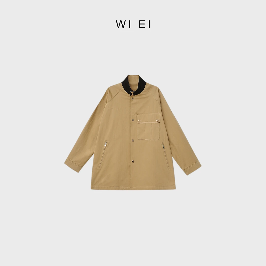 《WI EI》抗皱棉 暗纹提花 复古时髦小金扣 廓形风衣外套 23620