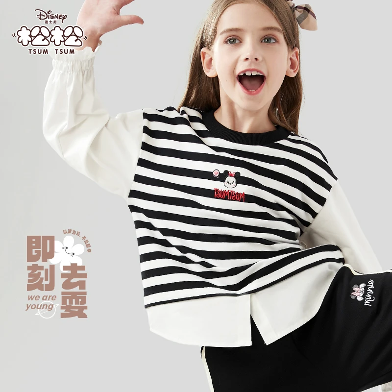女童卫衣春秋装假两件2025新款儿童长袖衬衫大童休闲T恤洋气上衣