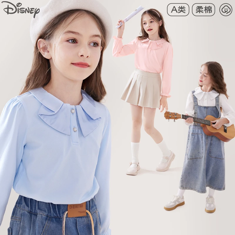 迪士尼女童打底衫春秋2025新款洋气儿童T恤长袖大童秋季上衣童装